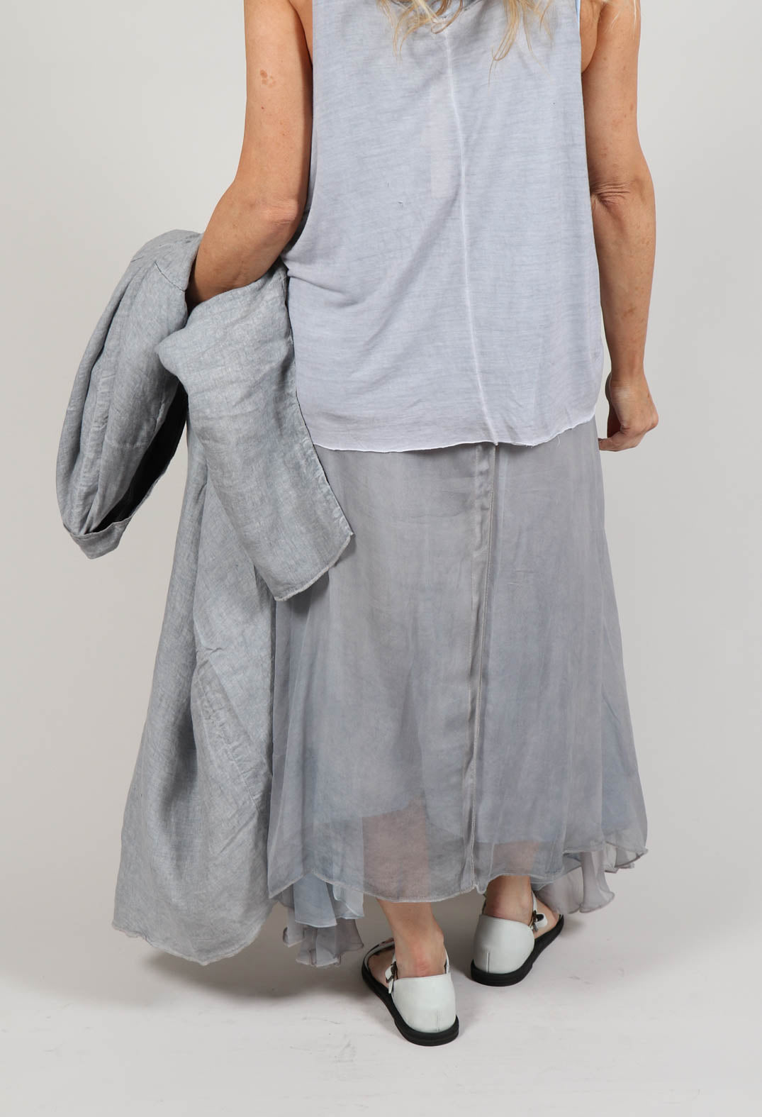 Silk Wrap Skirt in Silver Grey
