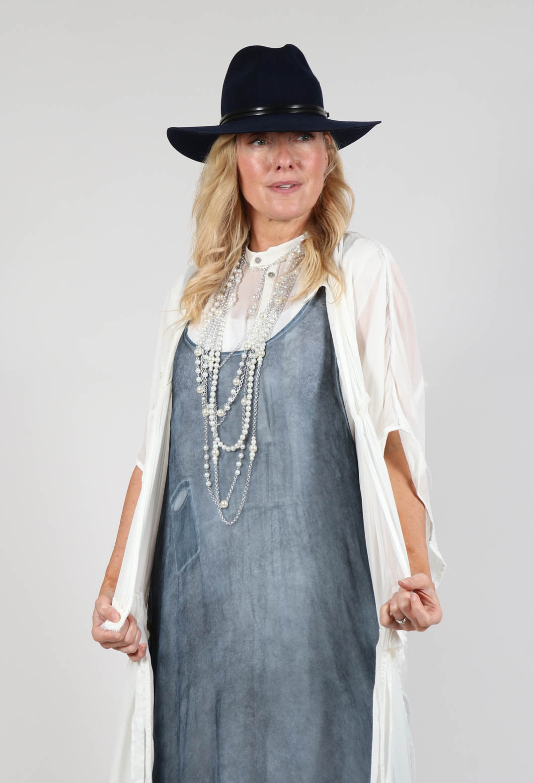Silk Chiffon Shirt Dress in Off White