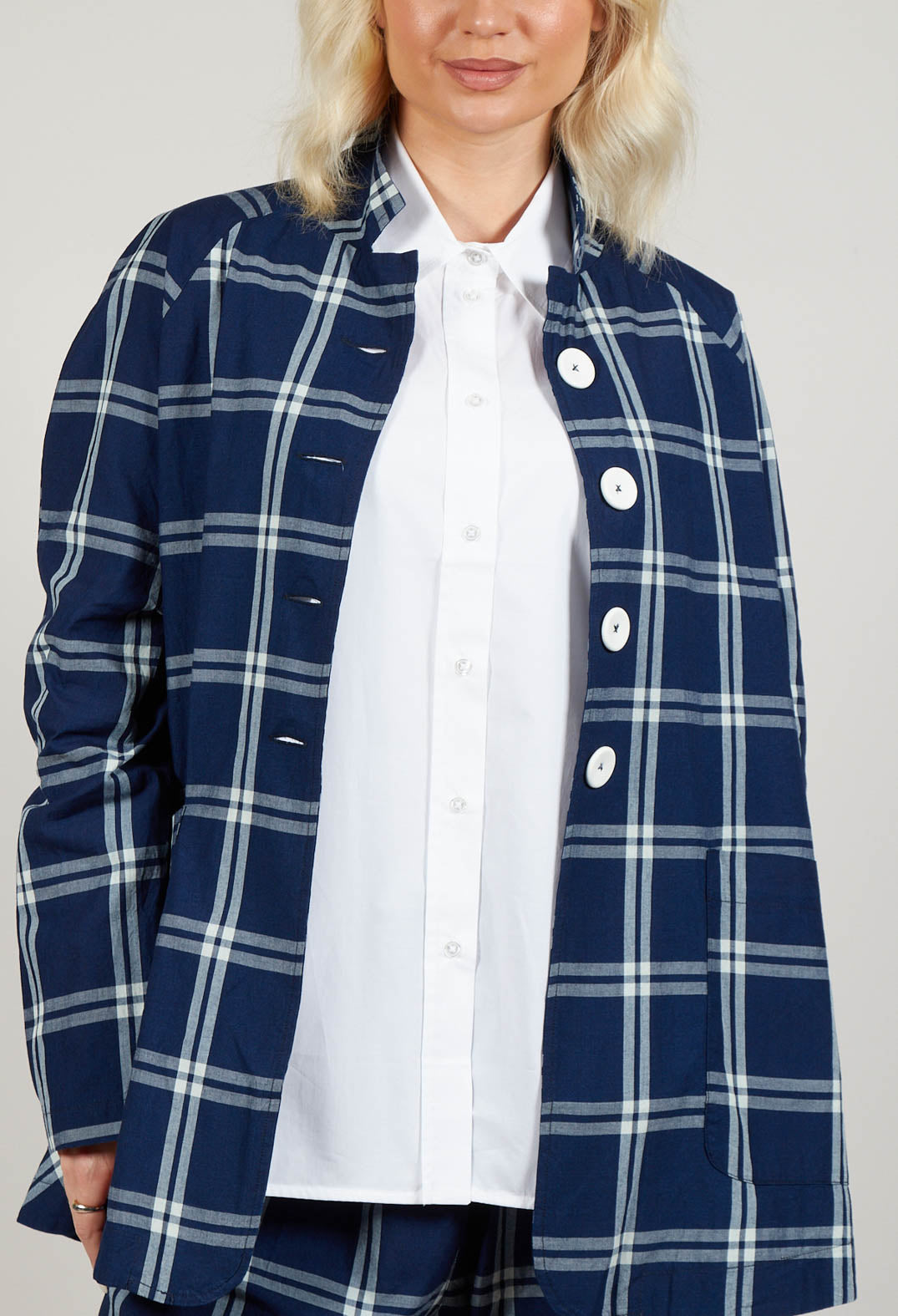 Mandarin Collar Jacket in Indigo – Olivia May - Main Image
