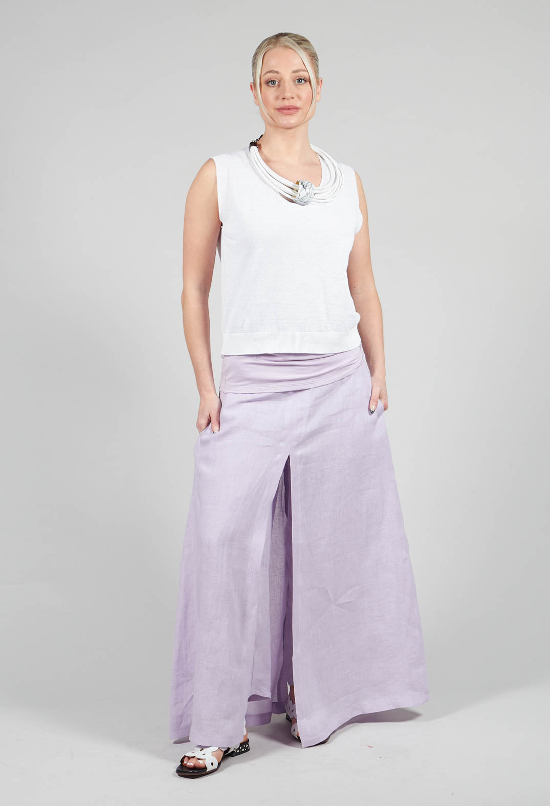 Linen Wide Leg Trousers in Lilac