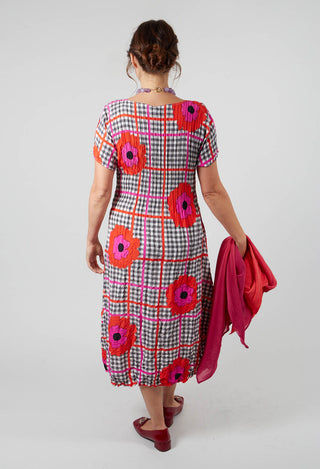 Short Sleeve Crinkle Dress in Flower Spot Check