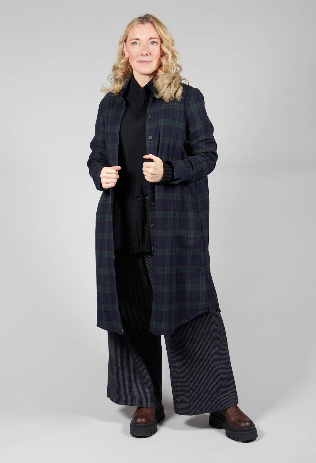 Long Sleeved Shirt Dress in Blue / Green Tartan