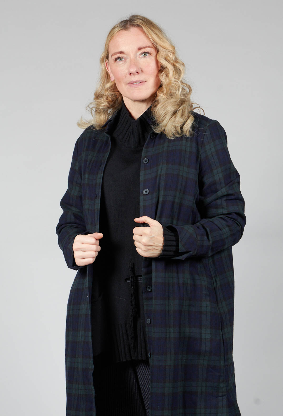 Long Sleeved Shirt Dress in Blue / Green Tartan