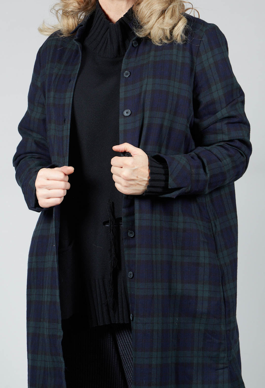 Long Sleeved Shirt Dress in Blue / Green Tartan