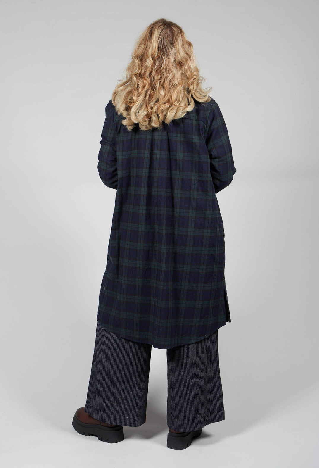 Long Sleeved Shirt Dress in Blue / Green Tartan