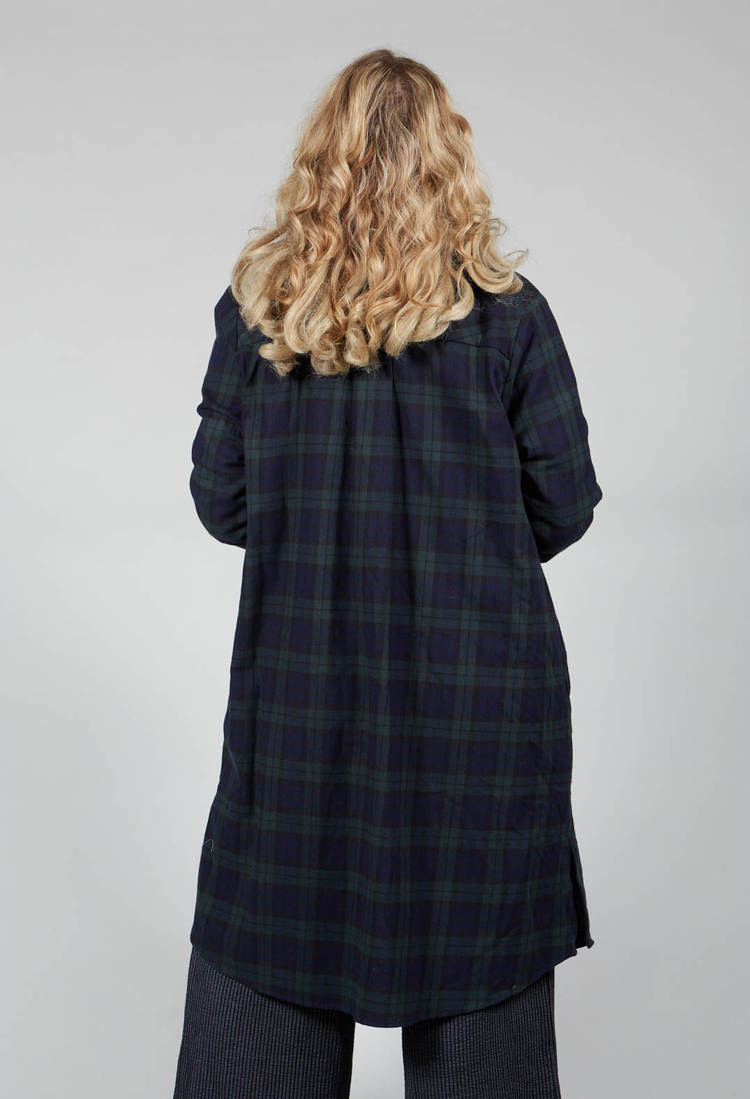 Long Sleeved Shirt Dress in Blue / Green Tartan