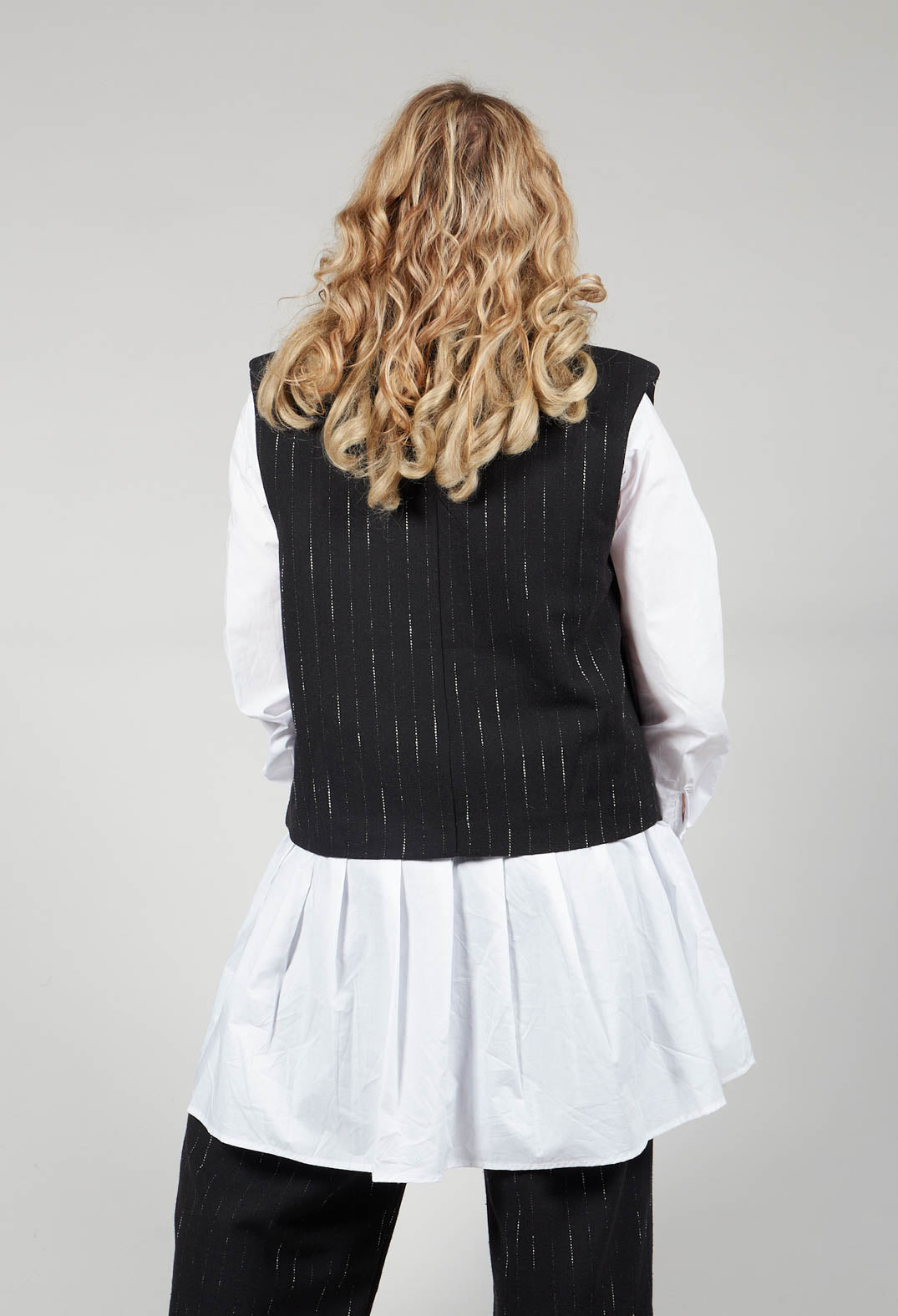 Cotton Striped Blazer Vest in Black