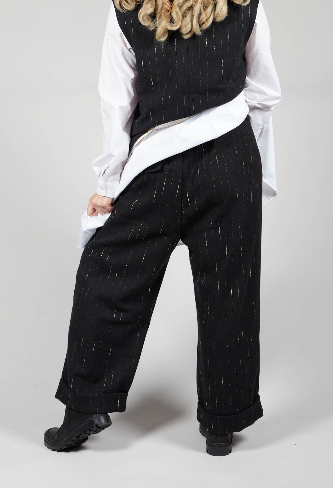 Striped Pleated Slacks in Black