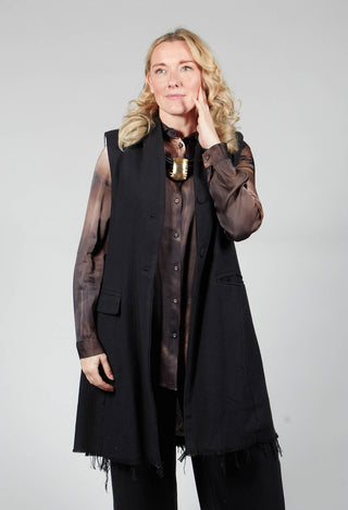 Long Button Up Vest in Black