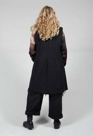 Long Button Up Vest in Black