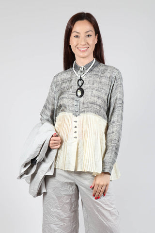 Pleated Hem Silk Shirt with Grey Marl Print