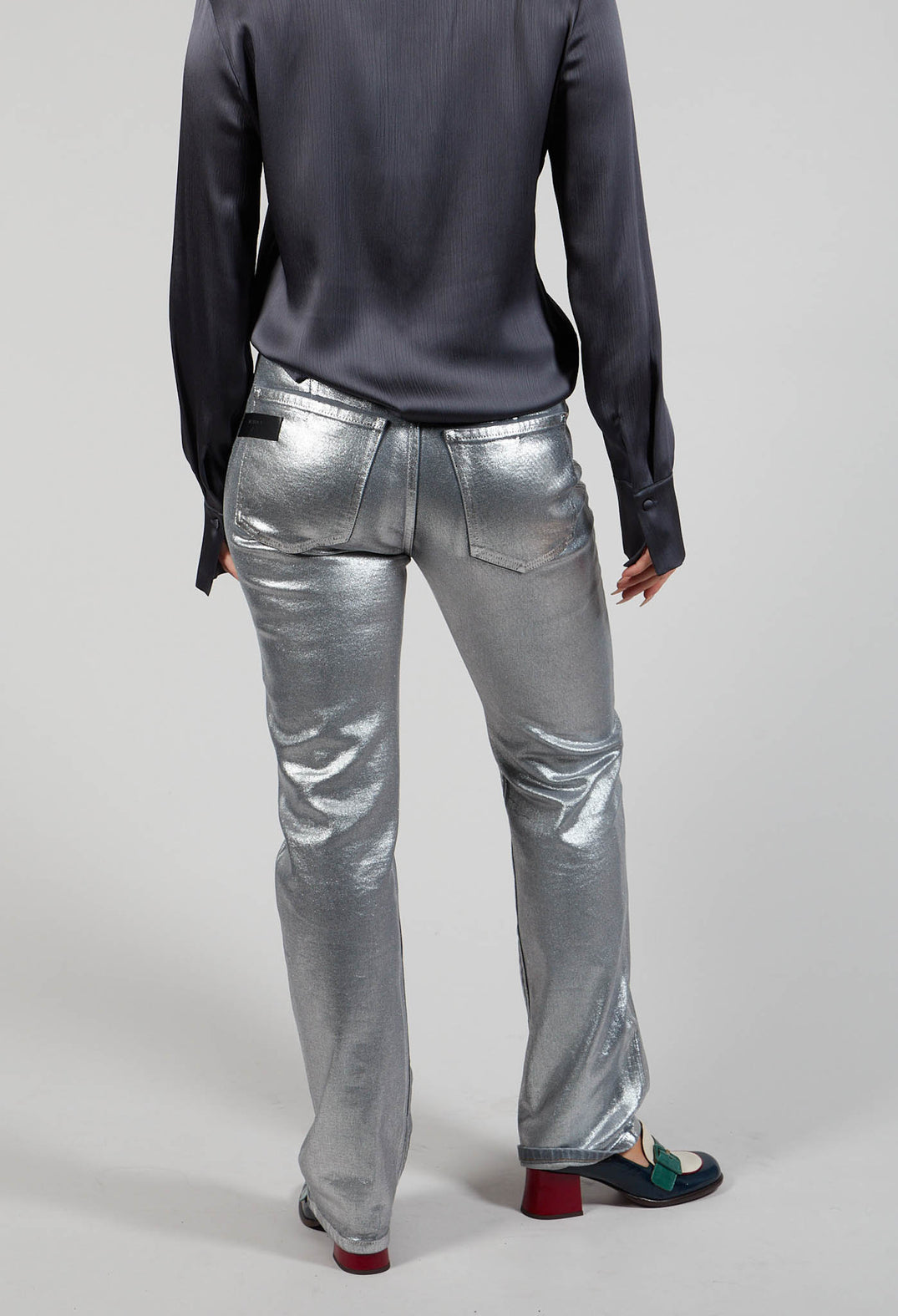 Coated Slim Fit Jeans in Silver