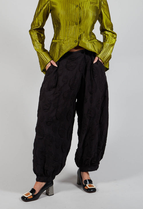 Textured Balloon Leg Trousers in Black