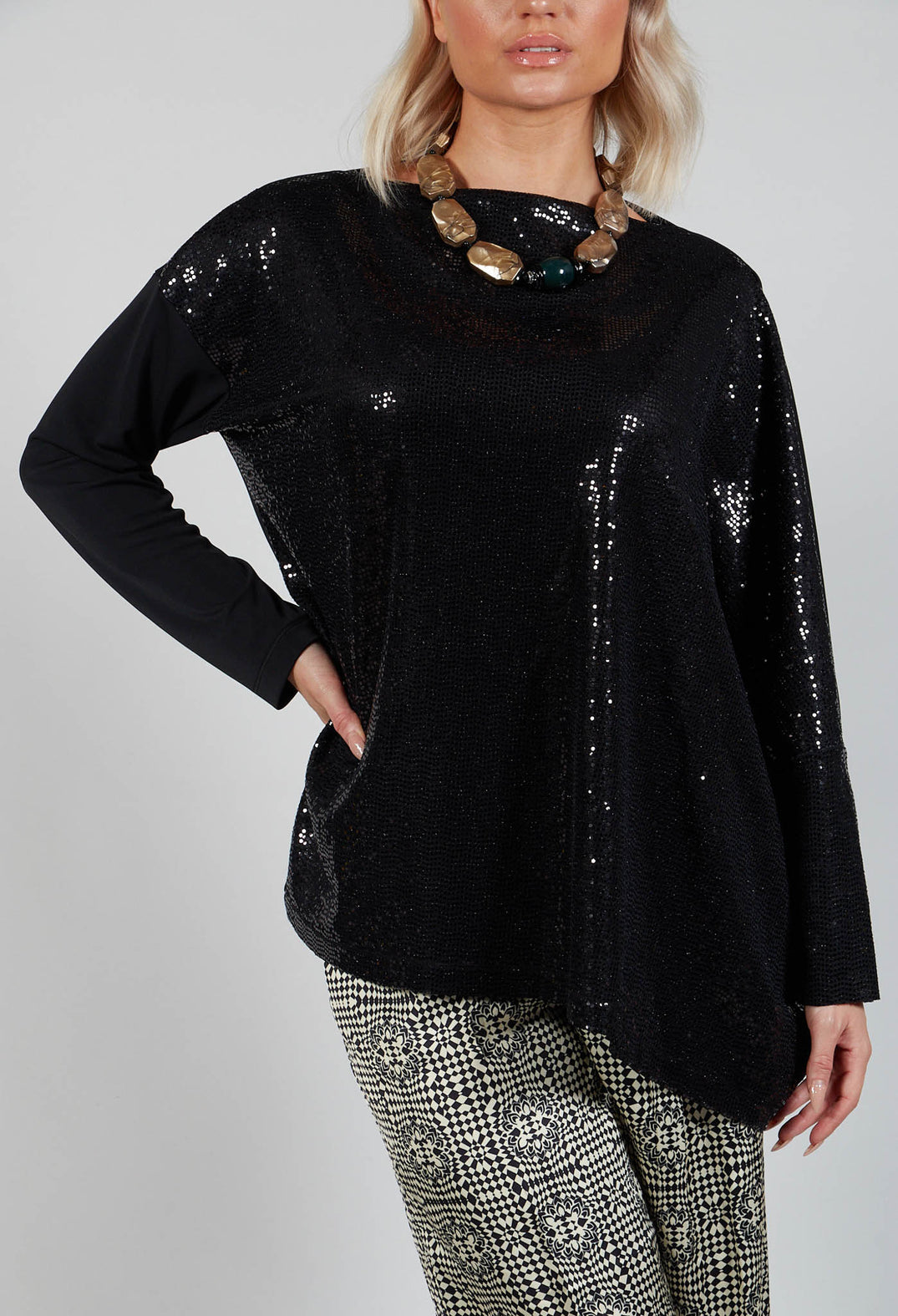 Sequin Top Shirt Utek in Black