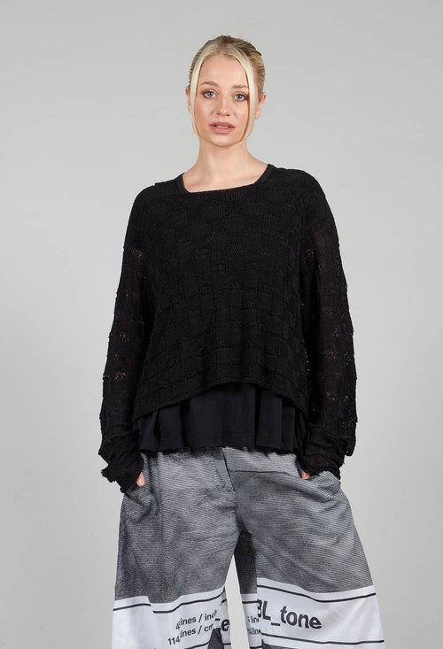 Cropped Jumper with Square Detail Knit in Black