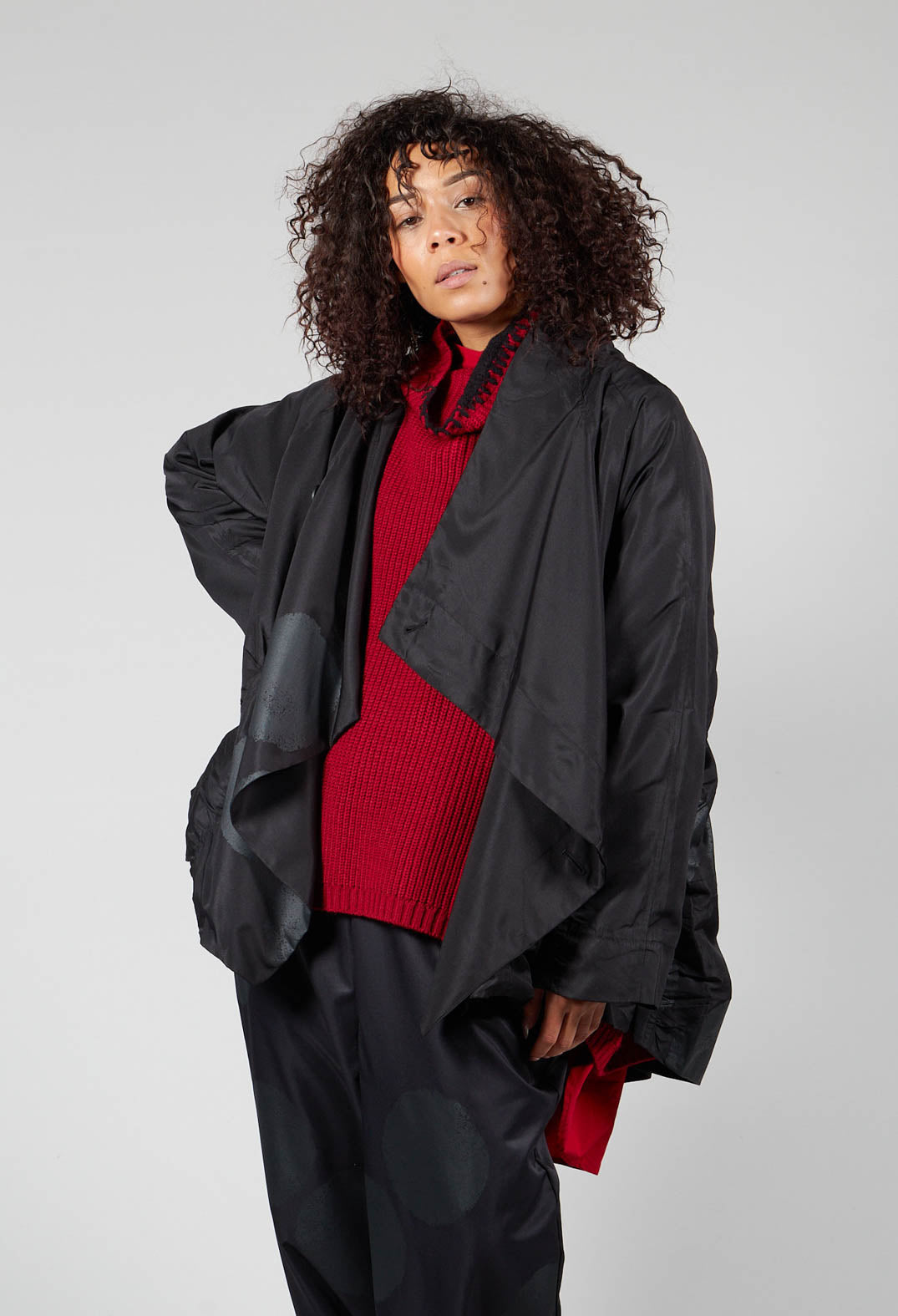 Coat with Asymmetric Fastening in Black