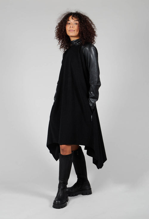 Asymmetric Dress with Contrasting Sleeves in Black