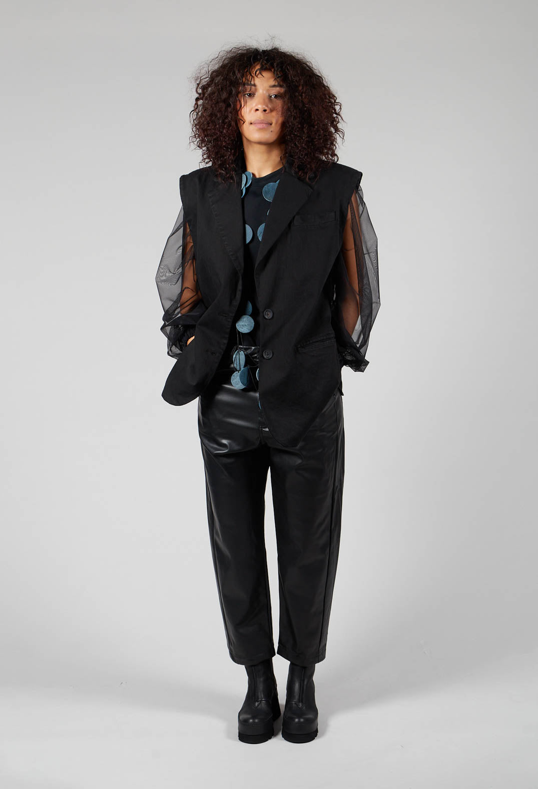 Cotton Denim Waistcoat in Black