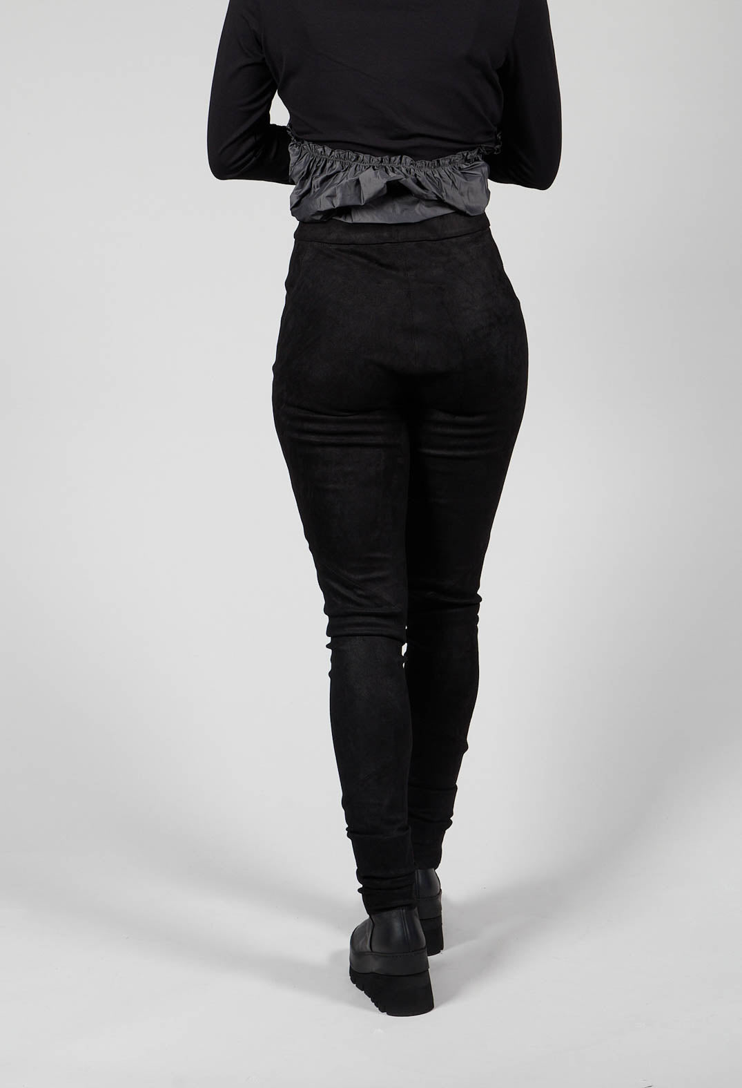 Suede Stretch Fit Skinny Trousers in Black