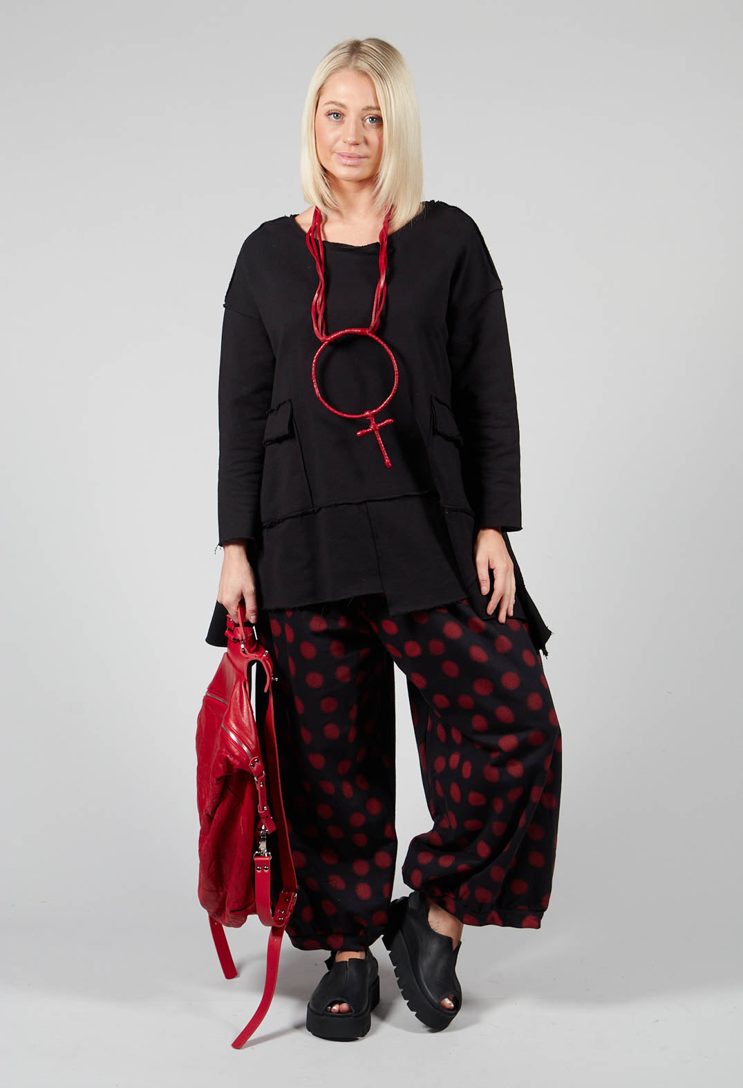 Wide Leg Trousers in Red Pois