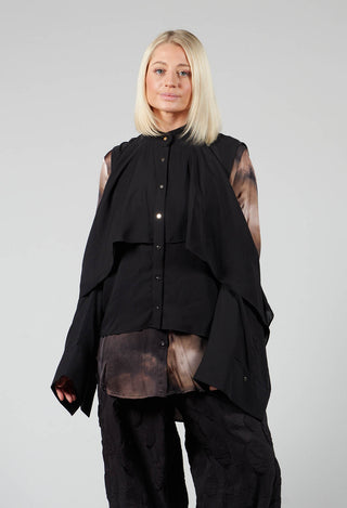 Button Through Shirt with Cut Out Shoulders in Black