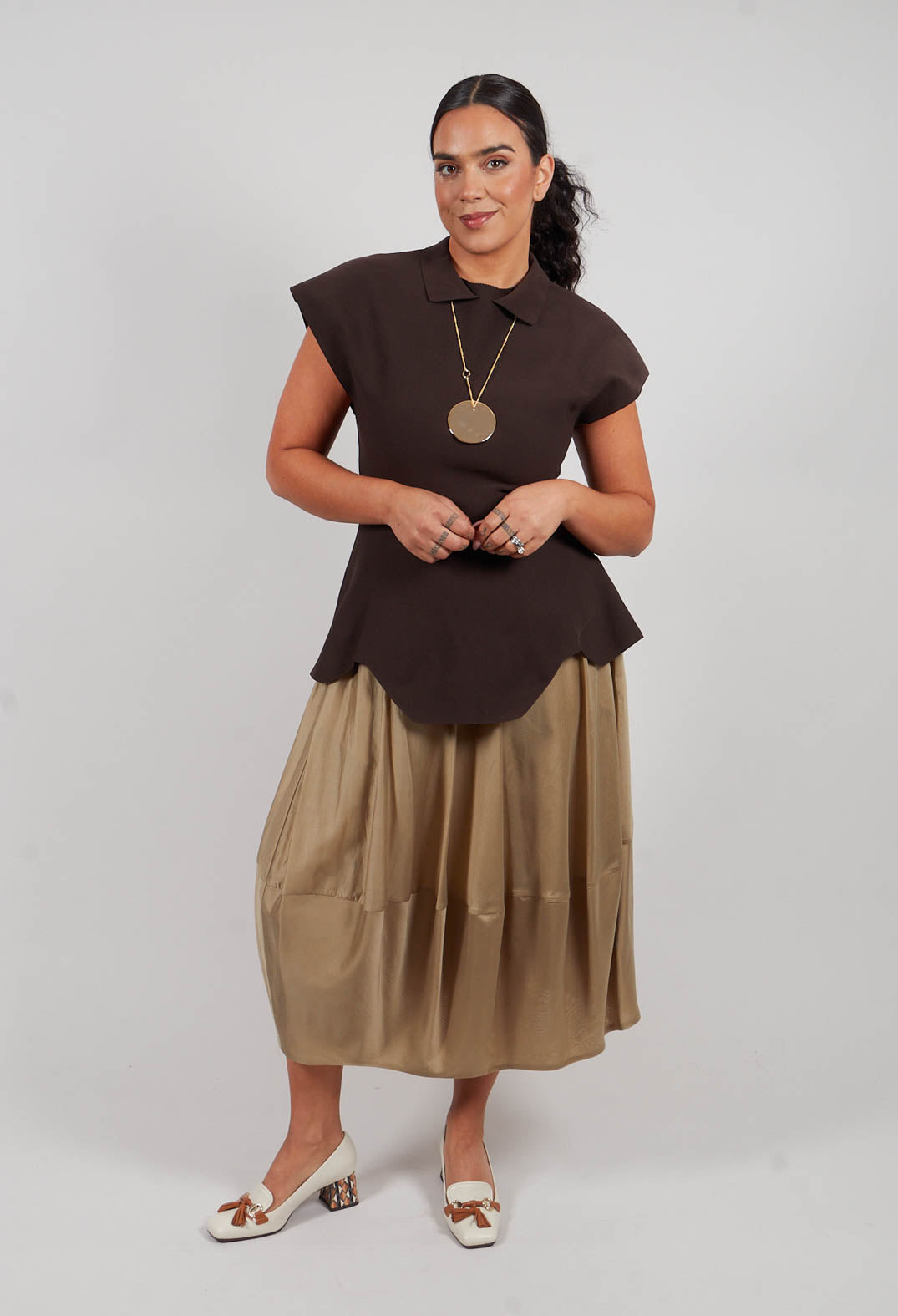 Pull On Midi Skirt in Beige