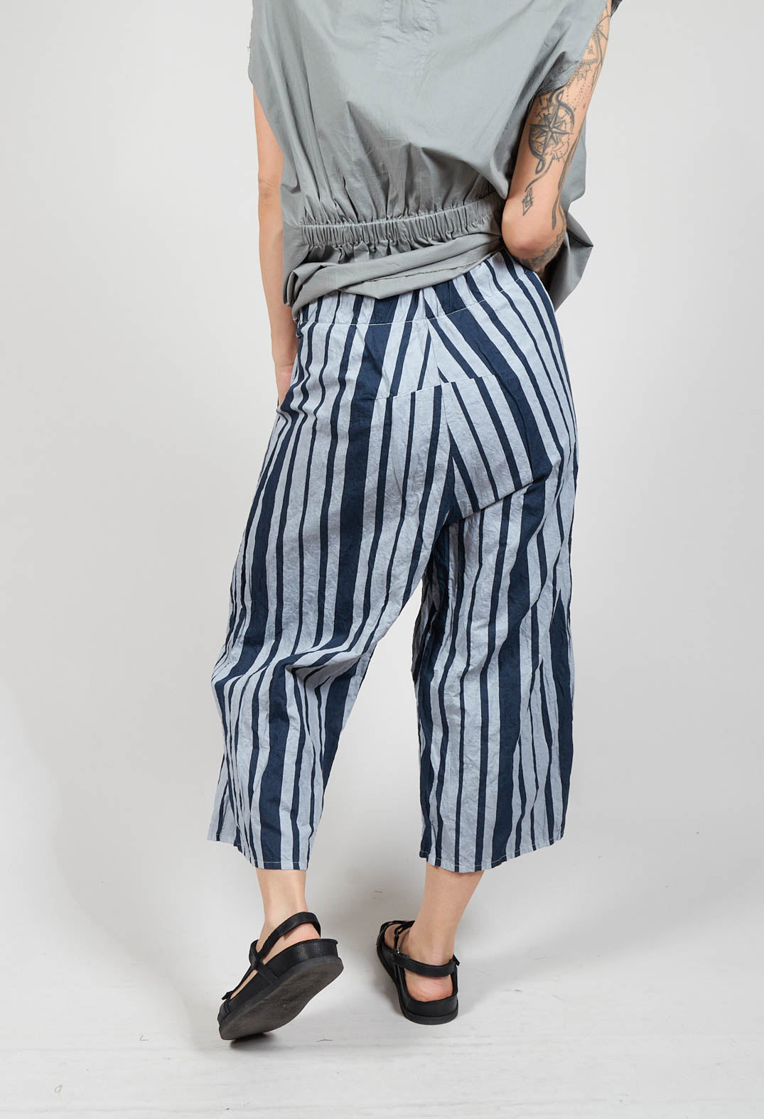 Striped Cropped Style - Casual Trousers in Alu