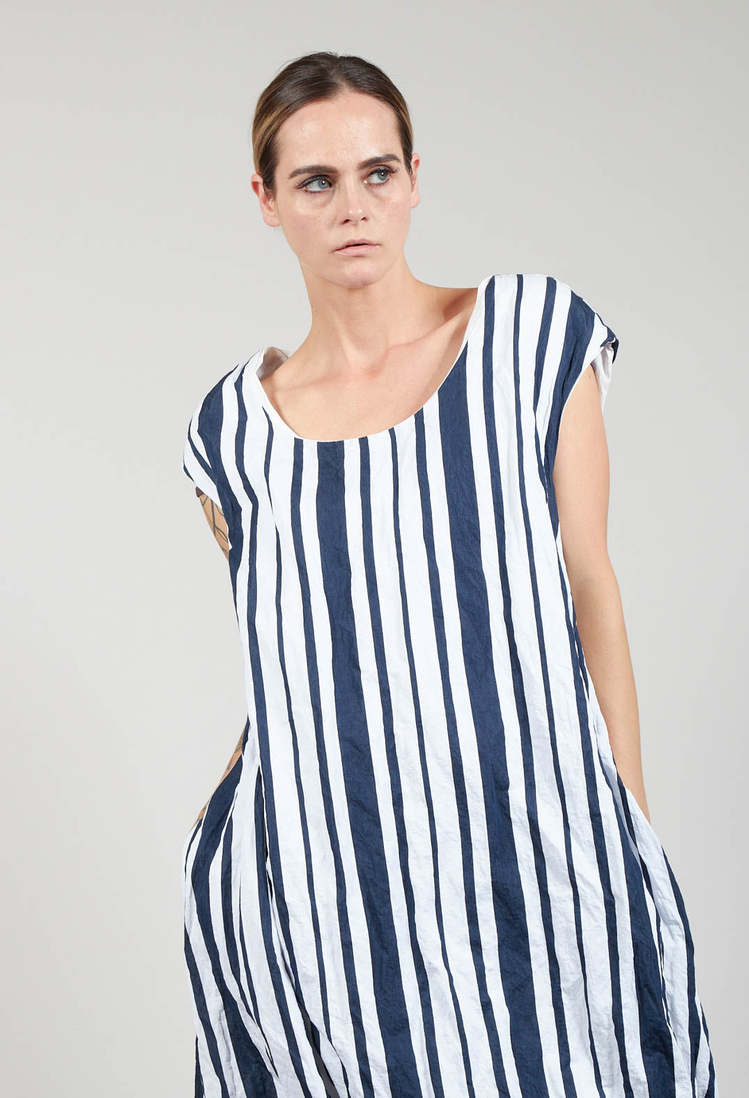 Sleeveless Striped Tulip Dress in White