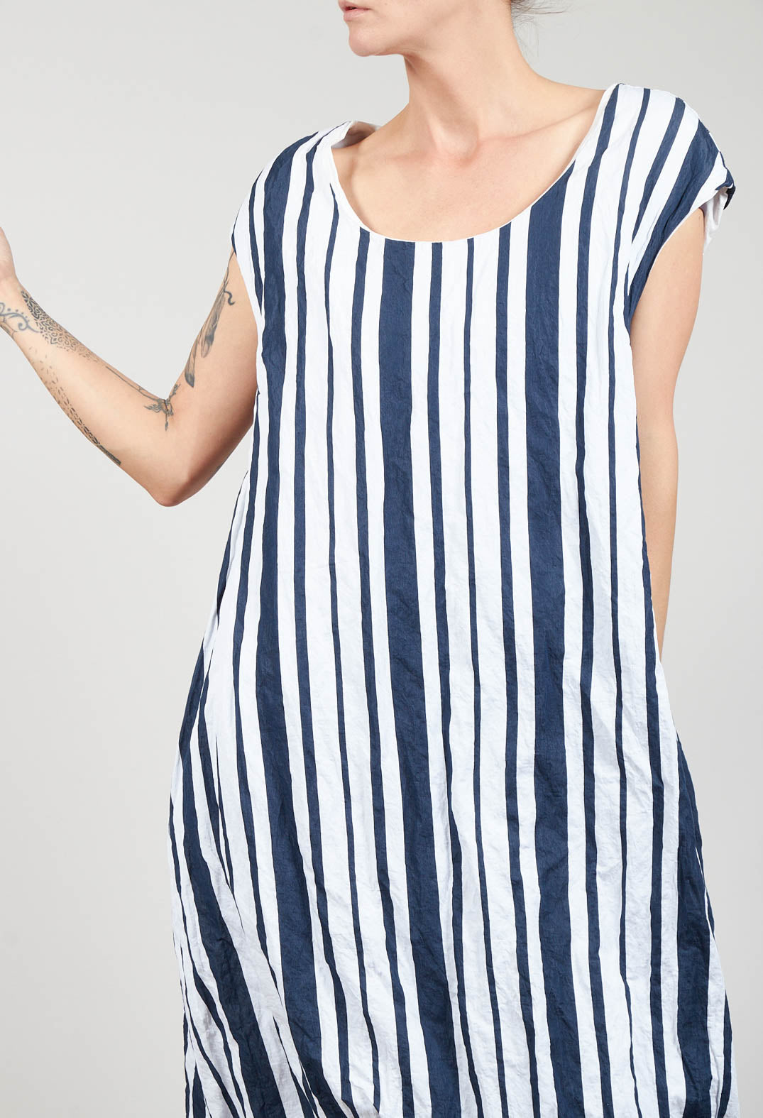 Sleeveless Striped Tulip Dress in White
