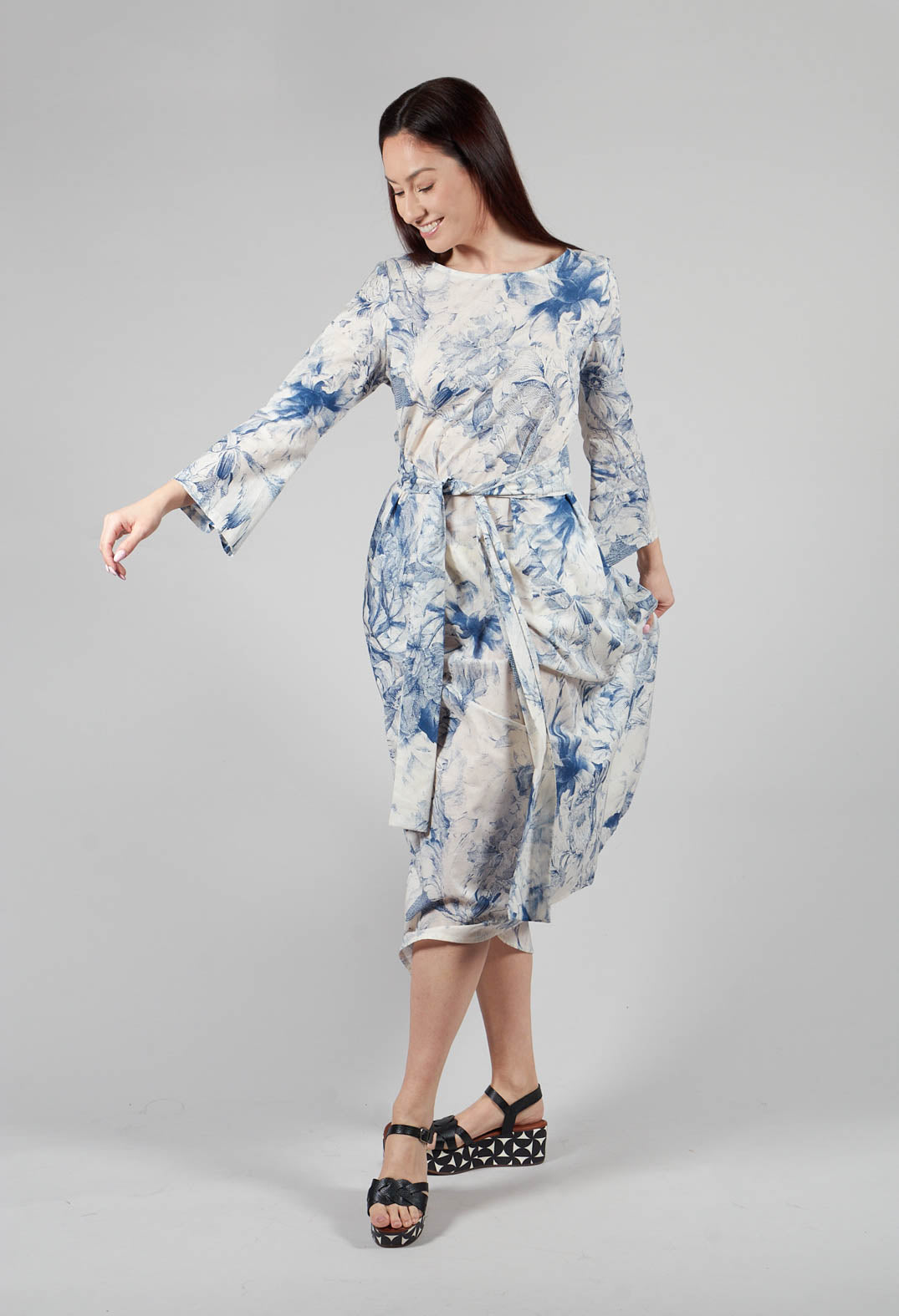 Topazio Belted Dress in Blu Panna