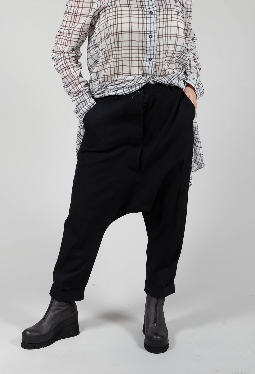 Tailored Drop Crotch Trousers in Black