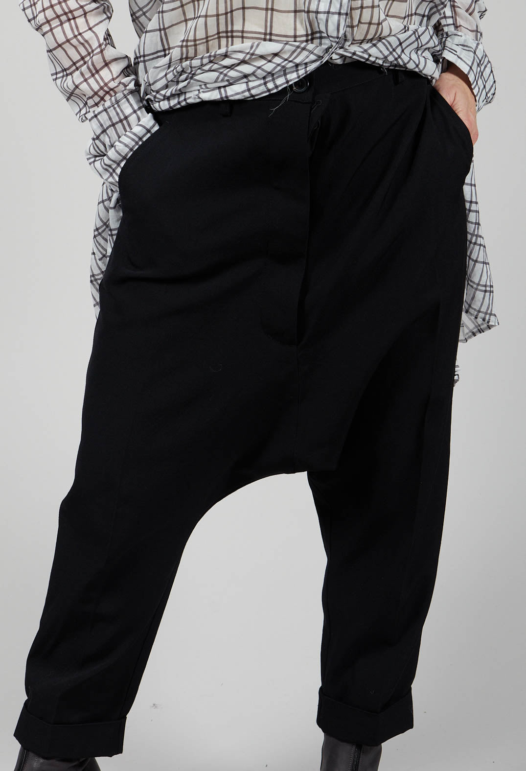 Tailored Drop Crotch Trousers in Black