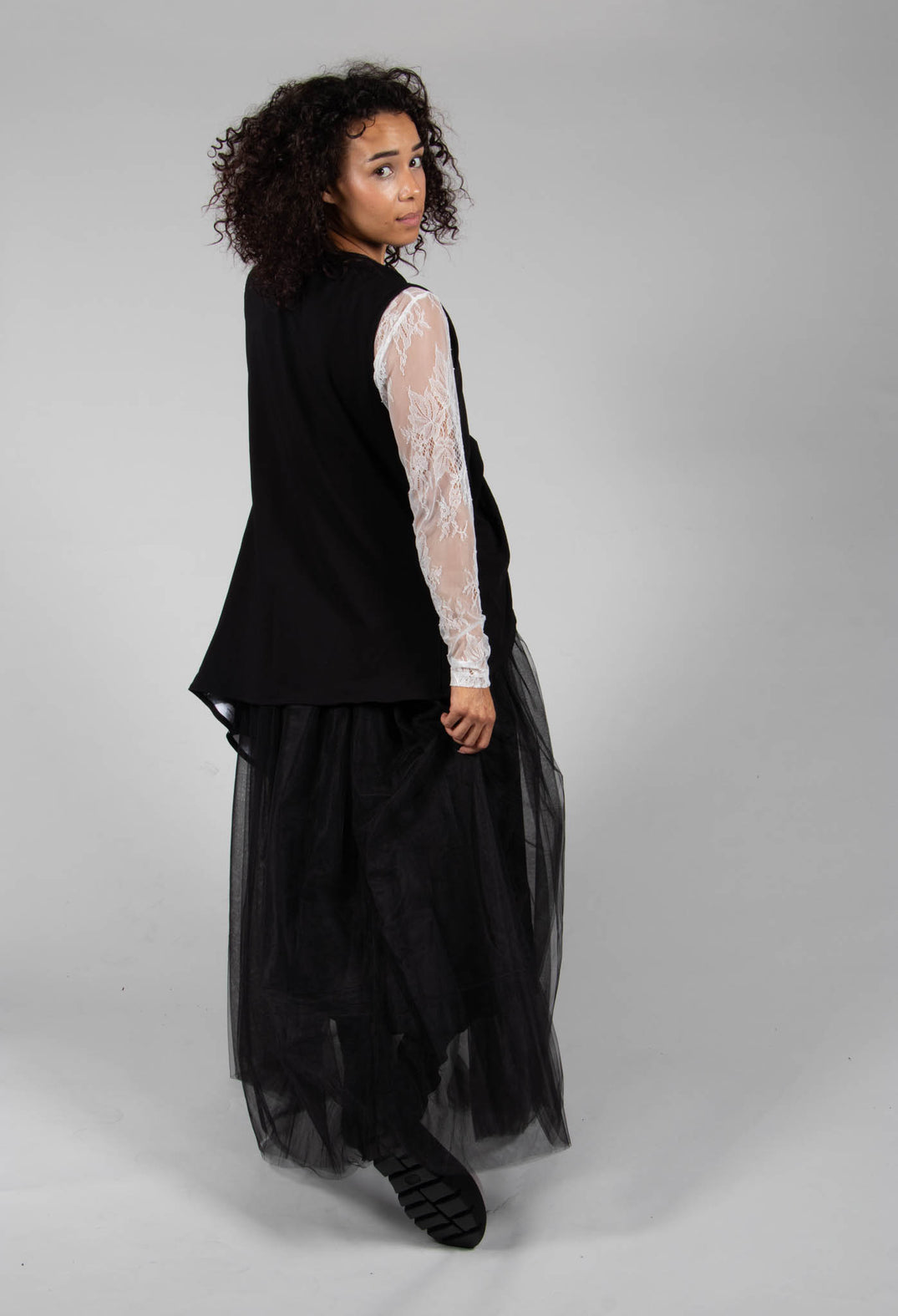 Lace Long Sleeve T-Shirt in Pizzo Panna