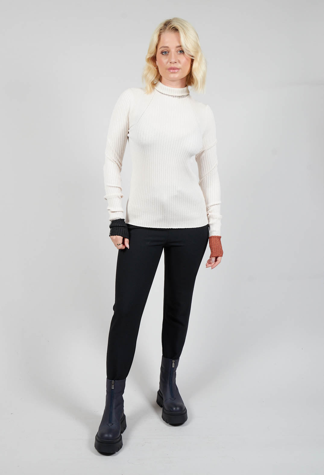 Ribbed Neck Jumper with Silver and Black Trim