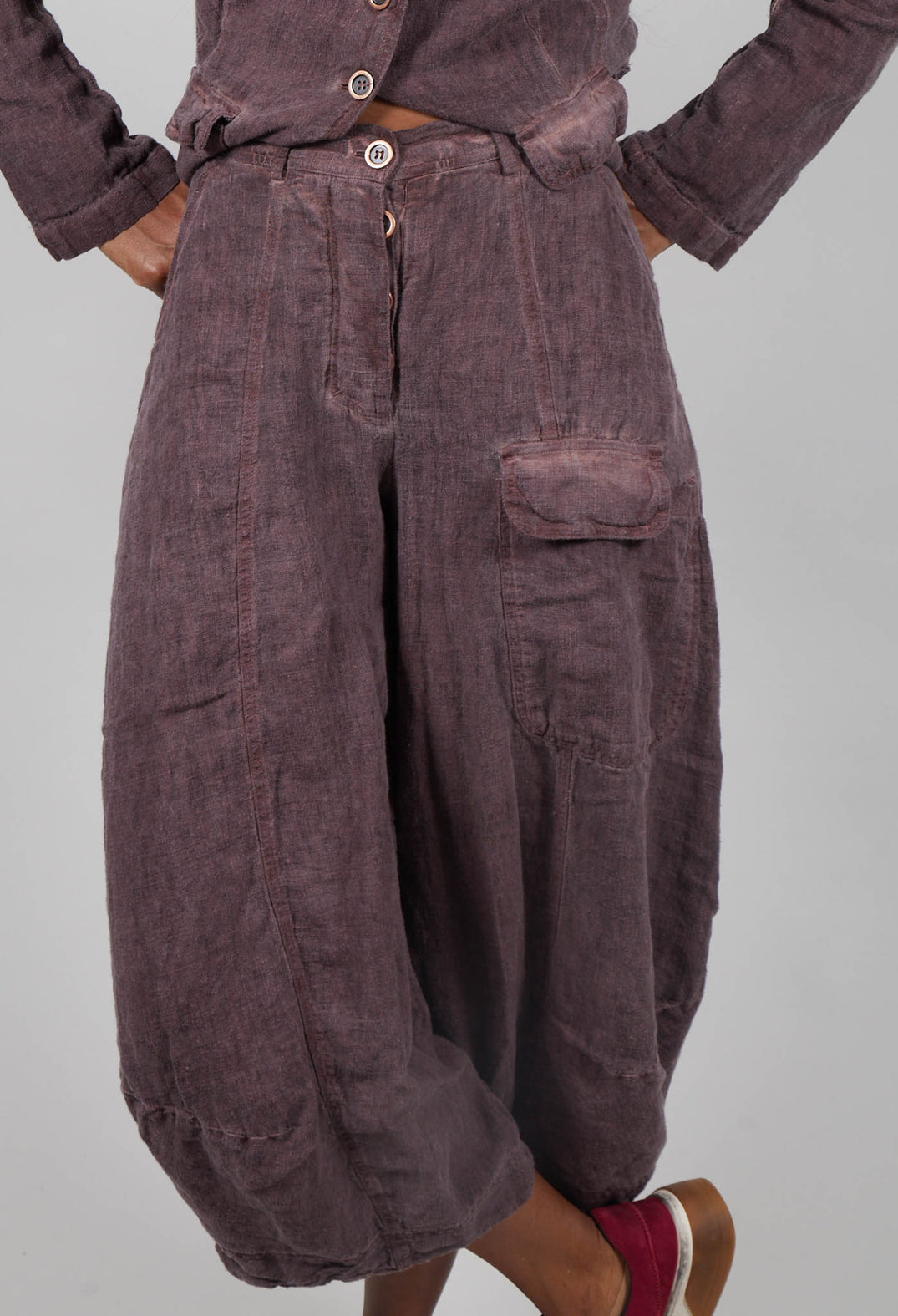 Balloon Leg Linen Trousers in Crystal Cloud - 3530111