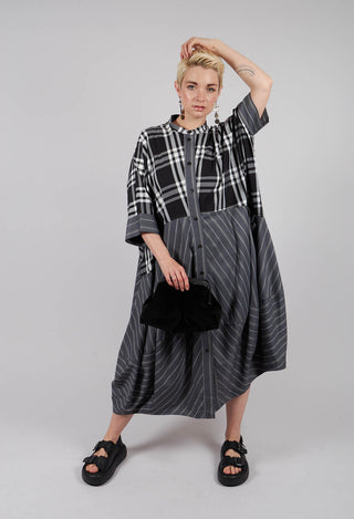 Check Shirt Dress in Black and White