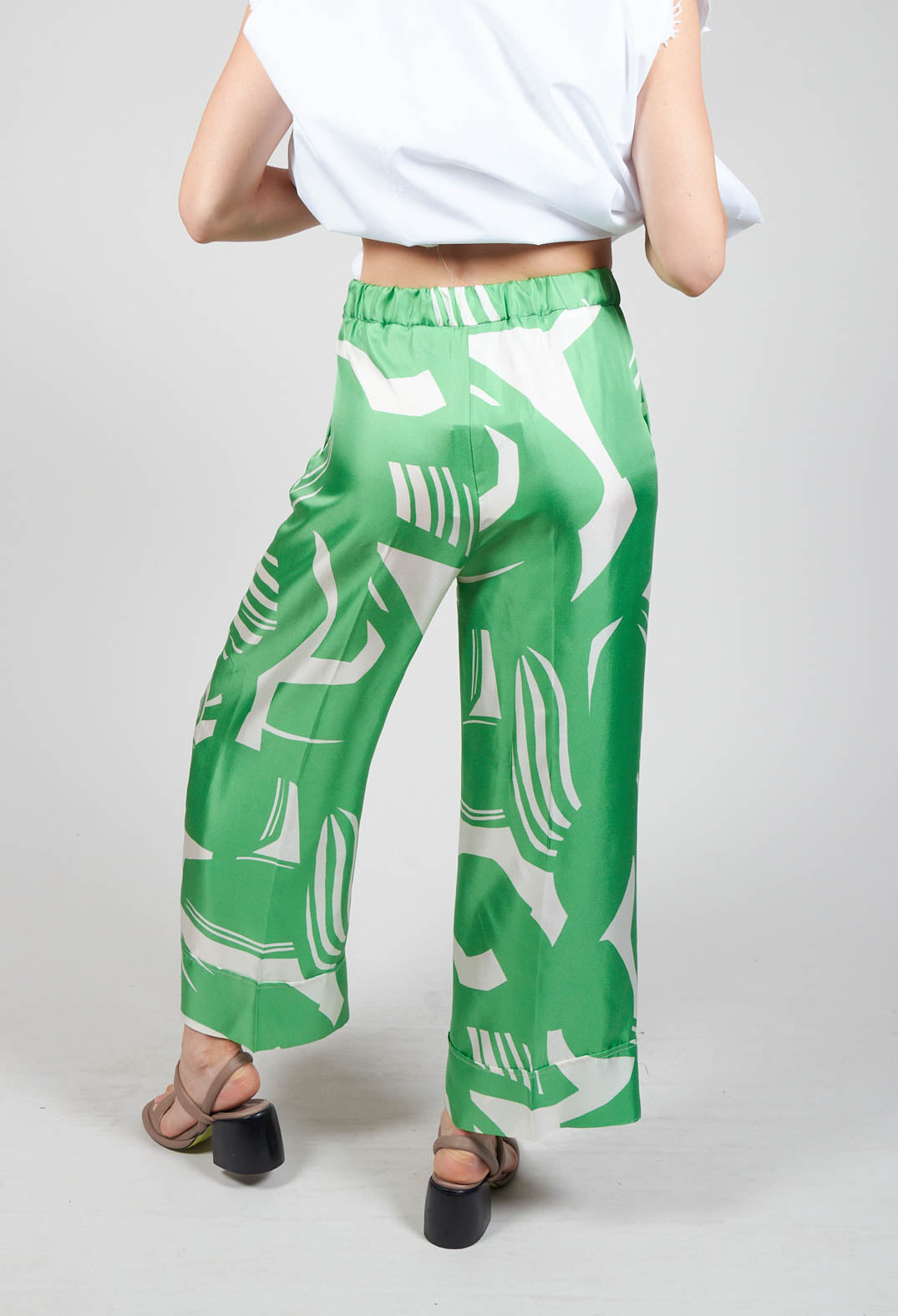 beautiful wide leg green silk trousers