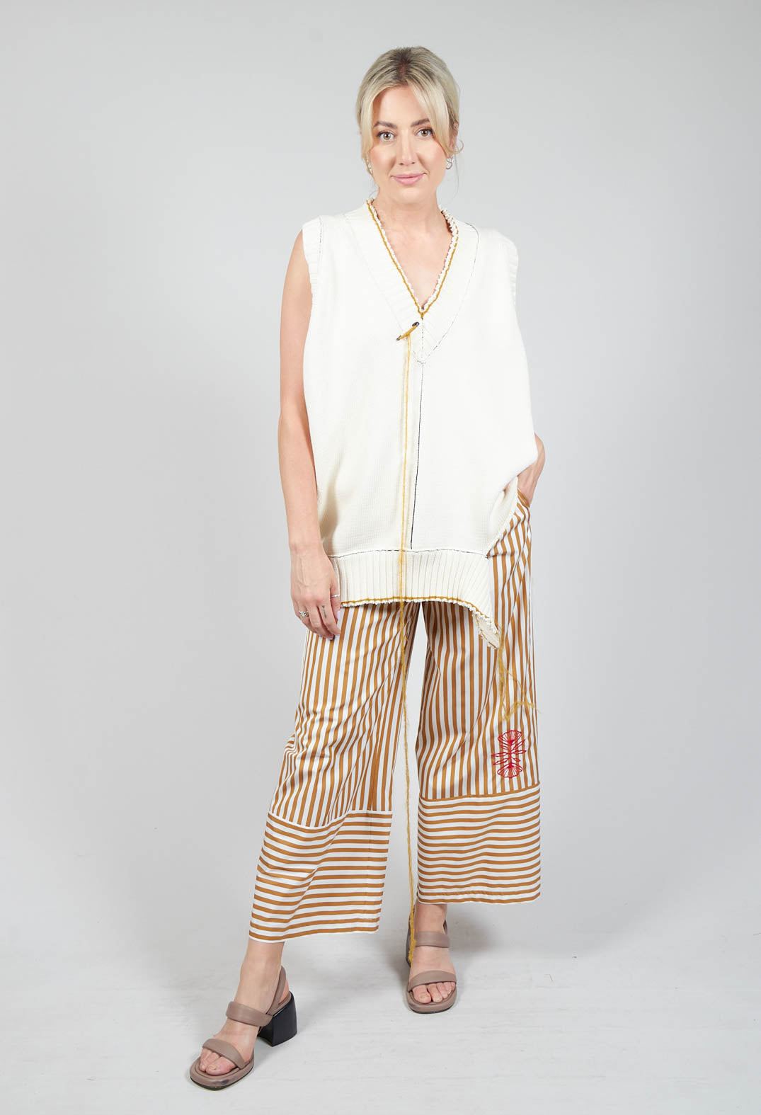 wide leg trousers in chai tea with stripes