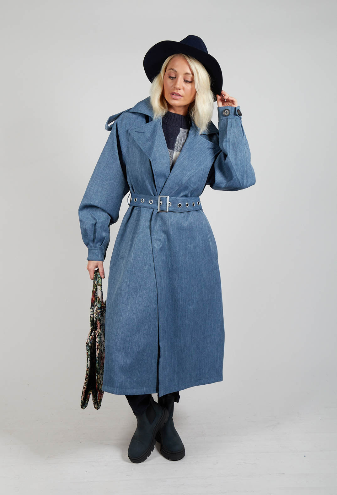 Maxi Trench Coat in Blue