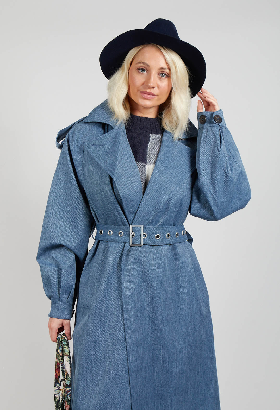 Maxi Trench Coat in Blue