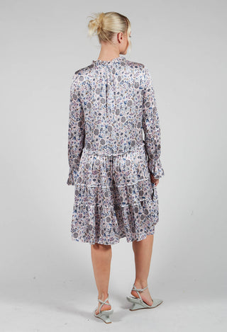 Midi Dress with Tiered Ruffled Detail in Waterflower Orchid