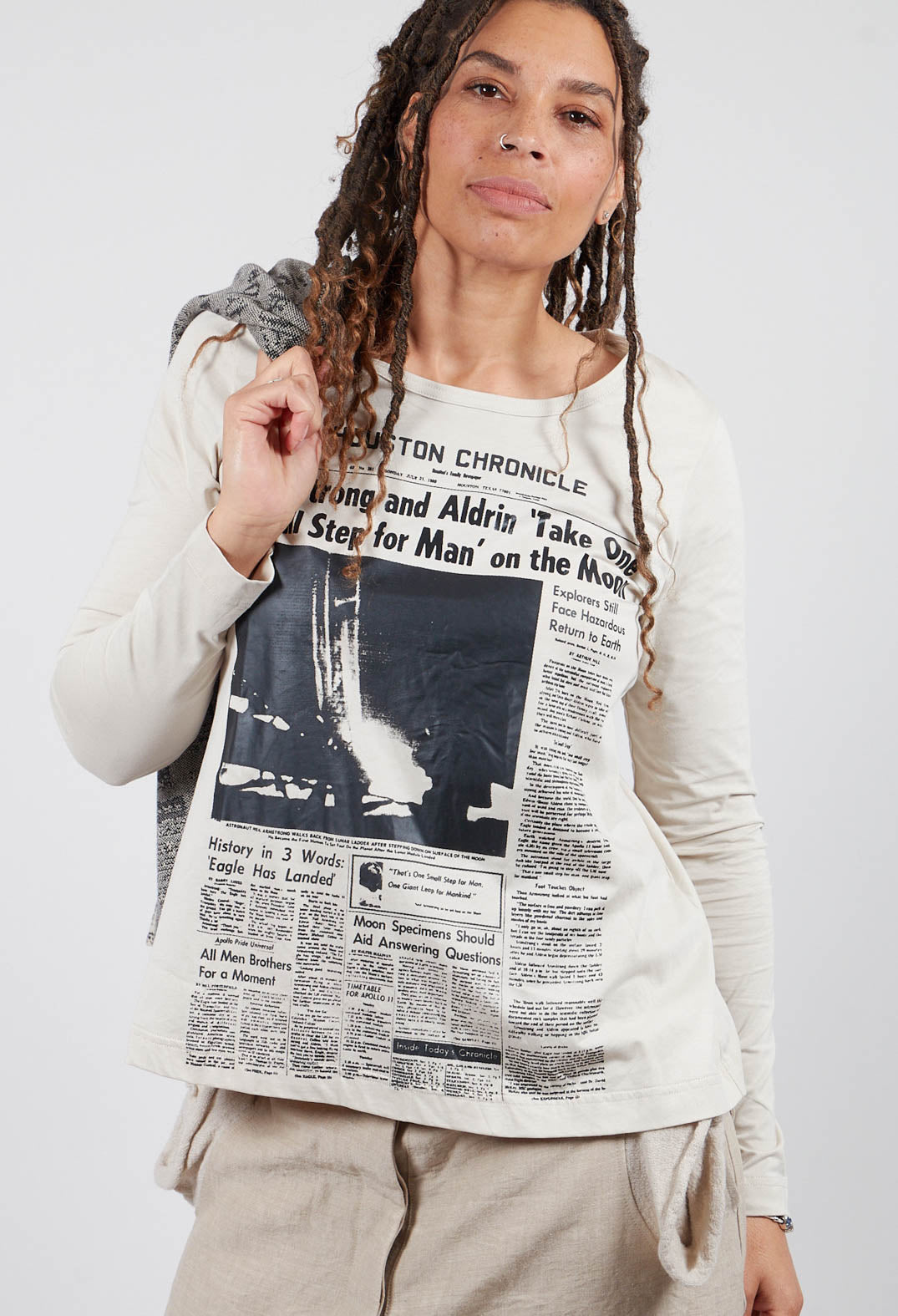 Cotton Long Sleeve Top in Eraser Print