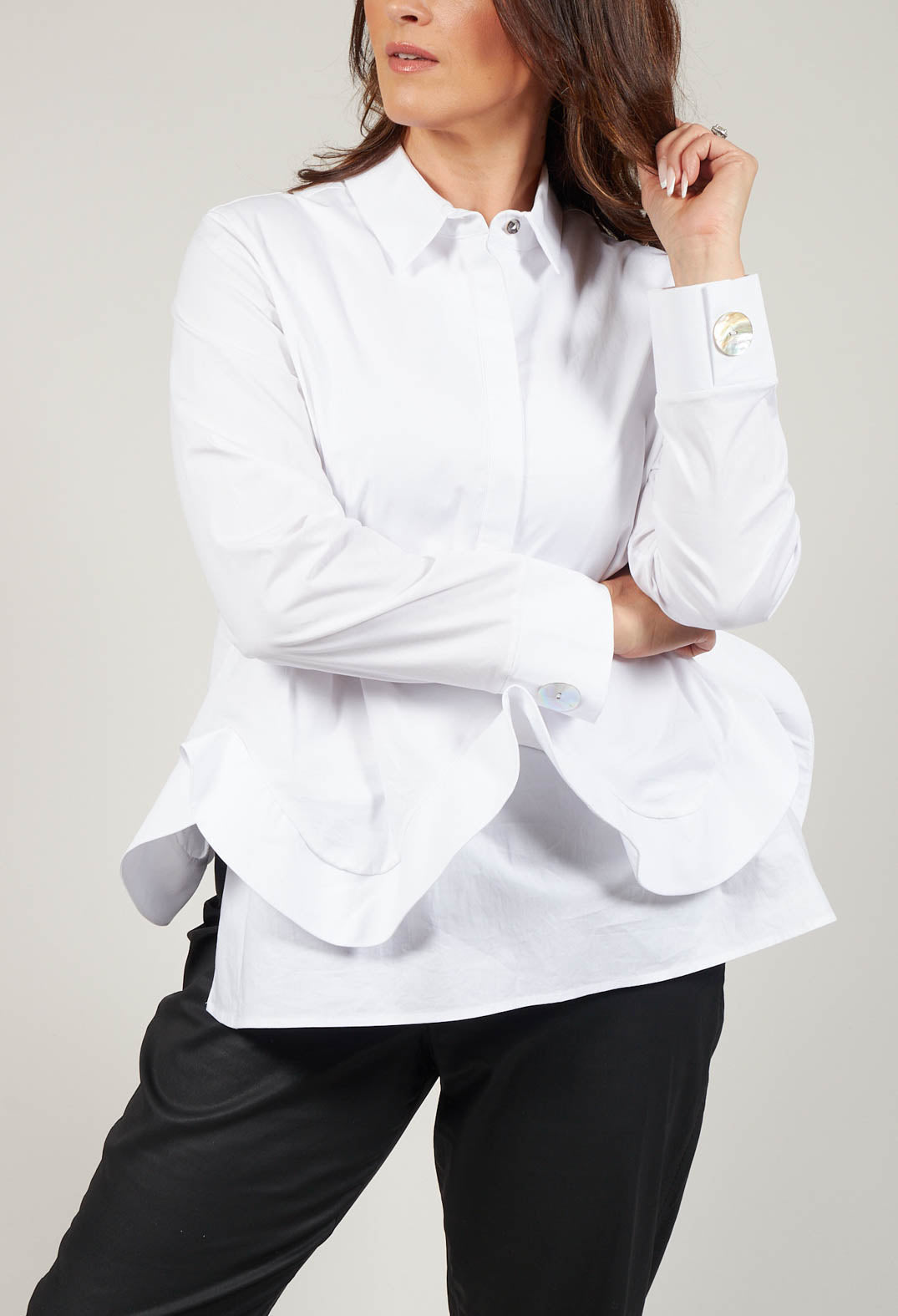 Ruffle Front Shirt in Mineo