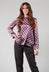 Long Sleeved Patterned Silk Blouse in Hibiscus