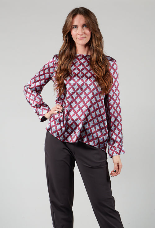 Long Sleeved Patterned Silk Blouse in Hibiscus