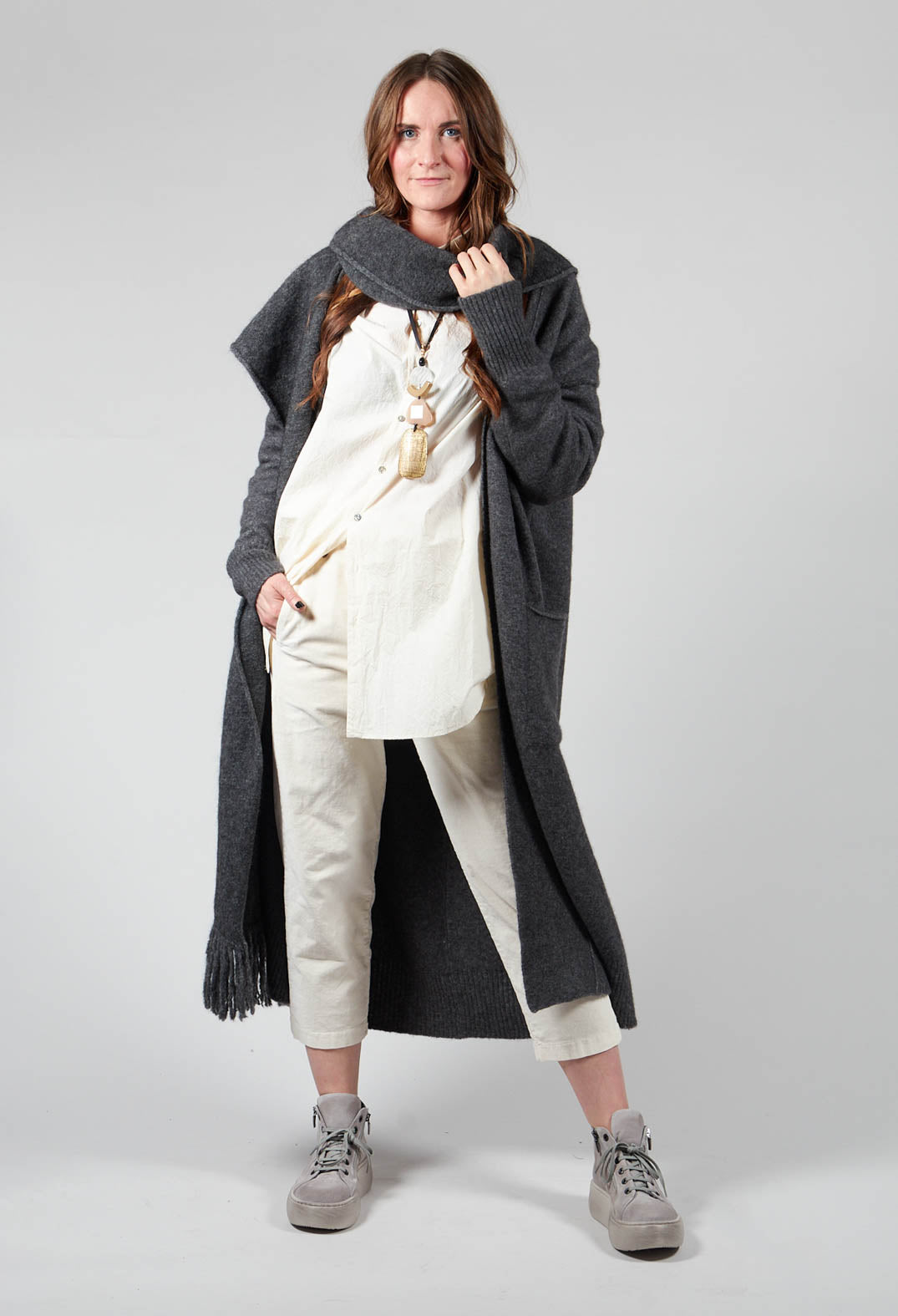 Cashmere Long Length Cardigan in Graphite