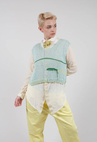Sleeveless Open Knit Pullover in Original Green