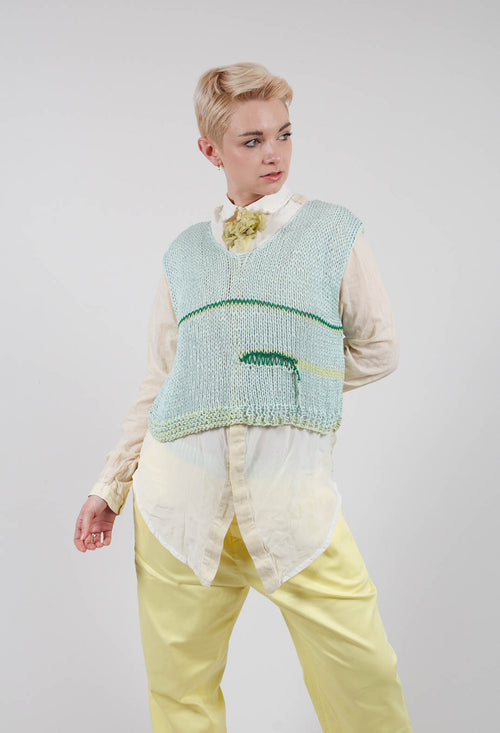 Sleeveless Open Knit Pullover in Original Green