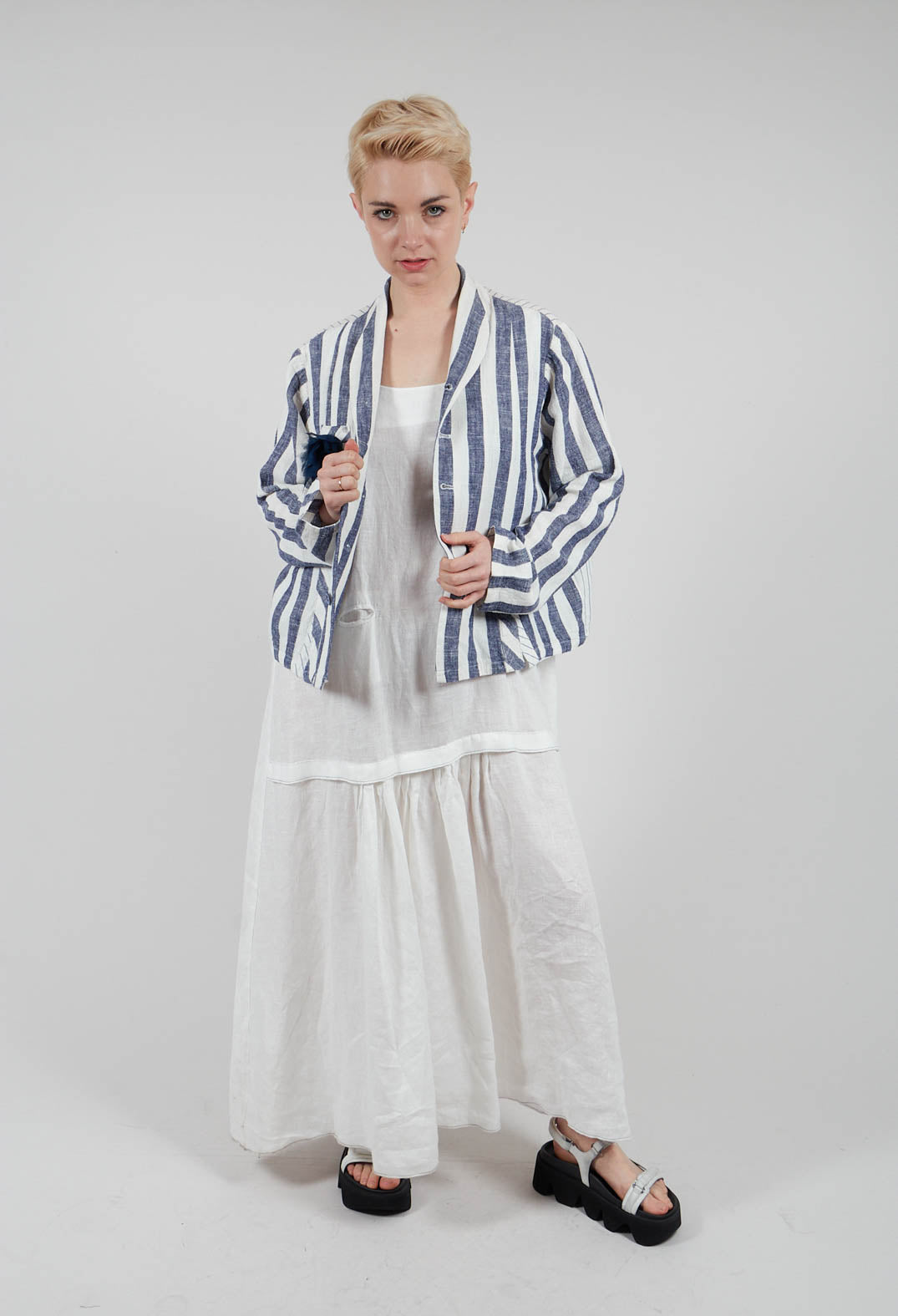 Striped Jacket with Brooch in Original Stripe