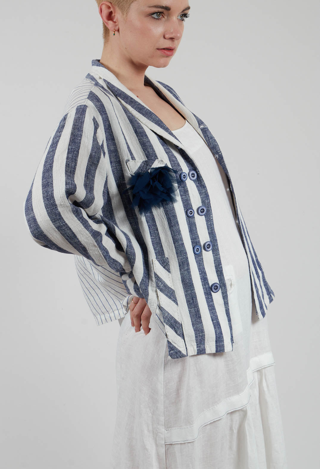 Striped Jacket with Brooch in Original Stripe
